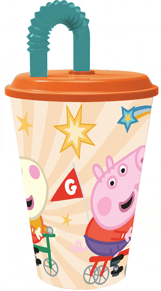 Peppa Wutz Kindness Trinkglas mit Strohhalm, Kunststoff 430 ml