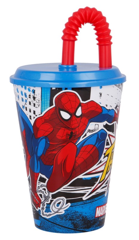 Spiderman Streets Strohhalm Becher, Plastik 430 ml