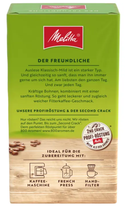 Kaffee Melitta Cafe Auslese Klassisch Mild gemahlener Kaffee, 500g