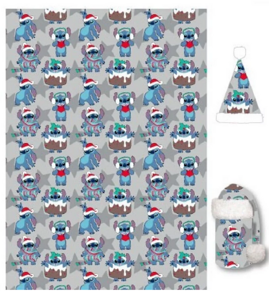Disney Lilo und Stitch Grey Weihnachtsflanell-Decke und -Mütze Set