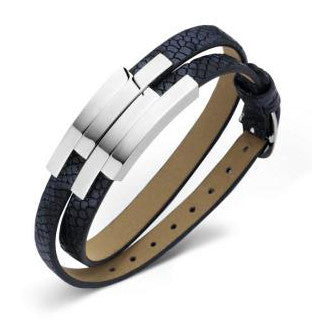 Victoria Silberfarbiges Schwarzes Lederarmband