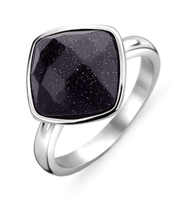 Victoria Silberfarbener Ring mit schwarzem Stein